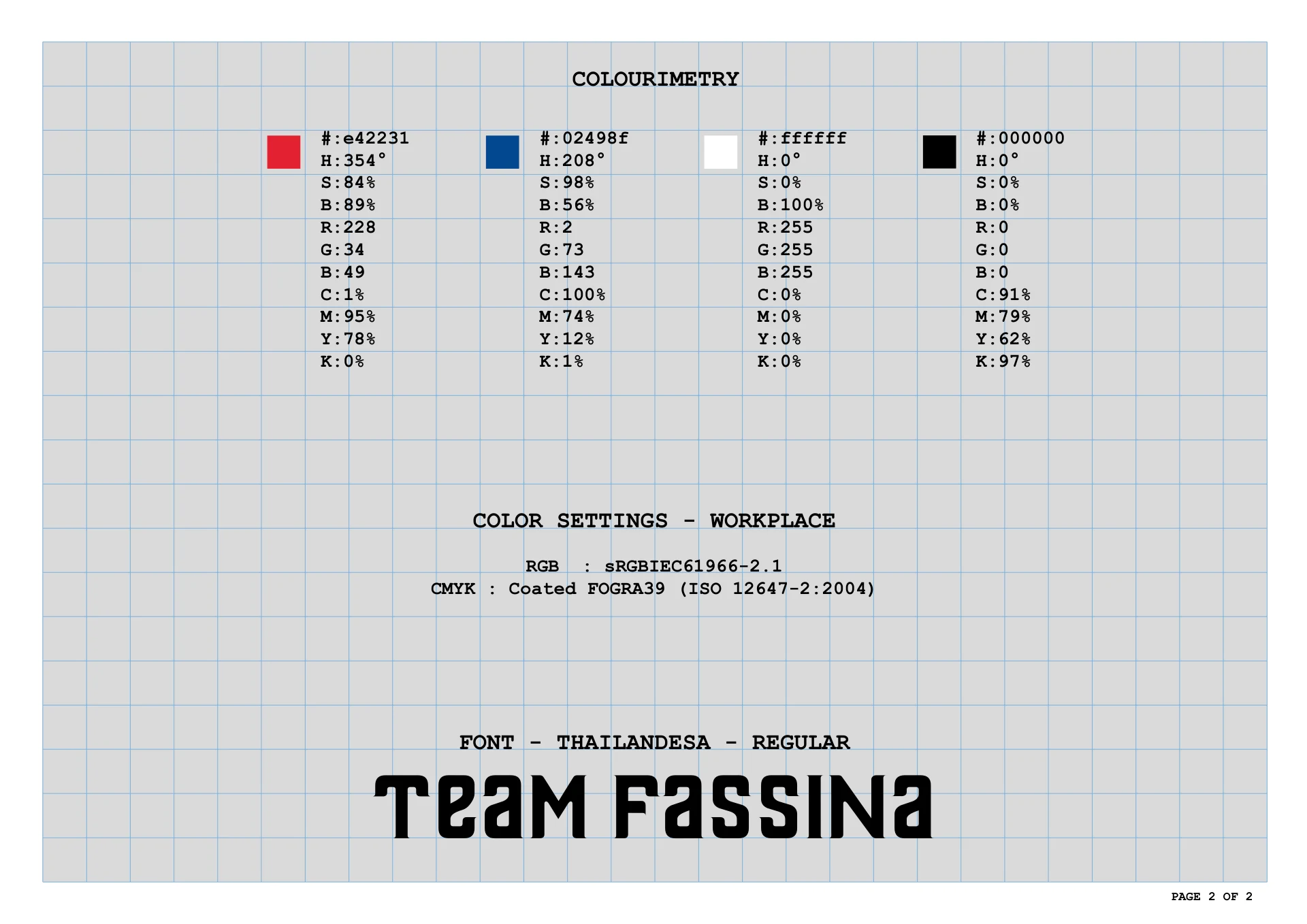 Team Fassina - sistema cromatico e tipografico