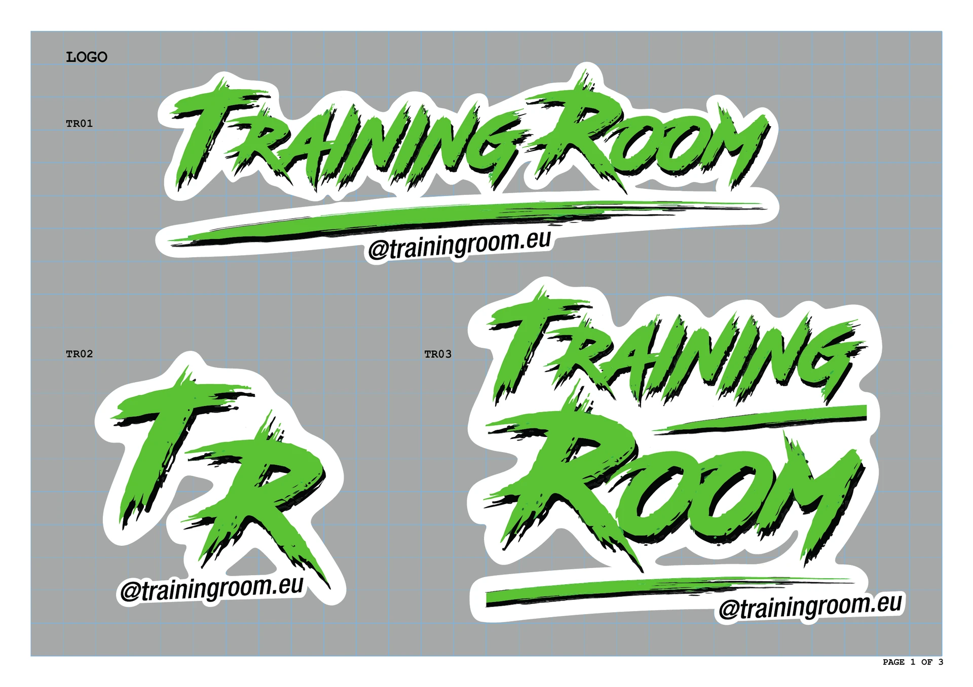 Training Room - sistema del logo nelle varianti TR01, TR02 e TR03